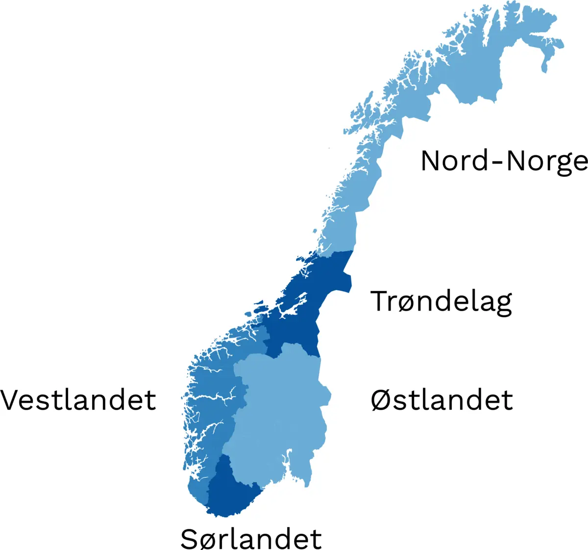 Kart over områder Taktekkern dekker i Trøndelag